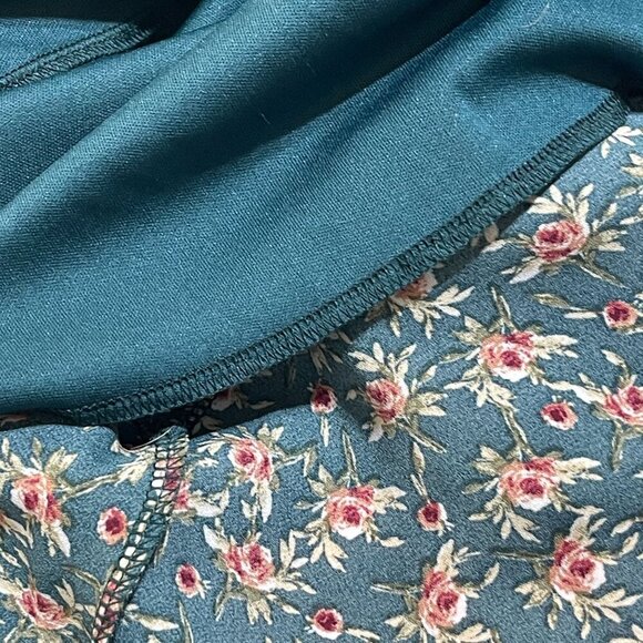 New Mi Ami Mini Dress Teal Floral Long Sleeve Green Pink Size XS Extra Small - Picture 6 of 9